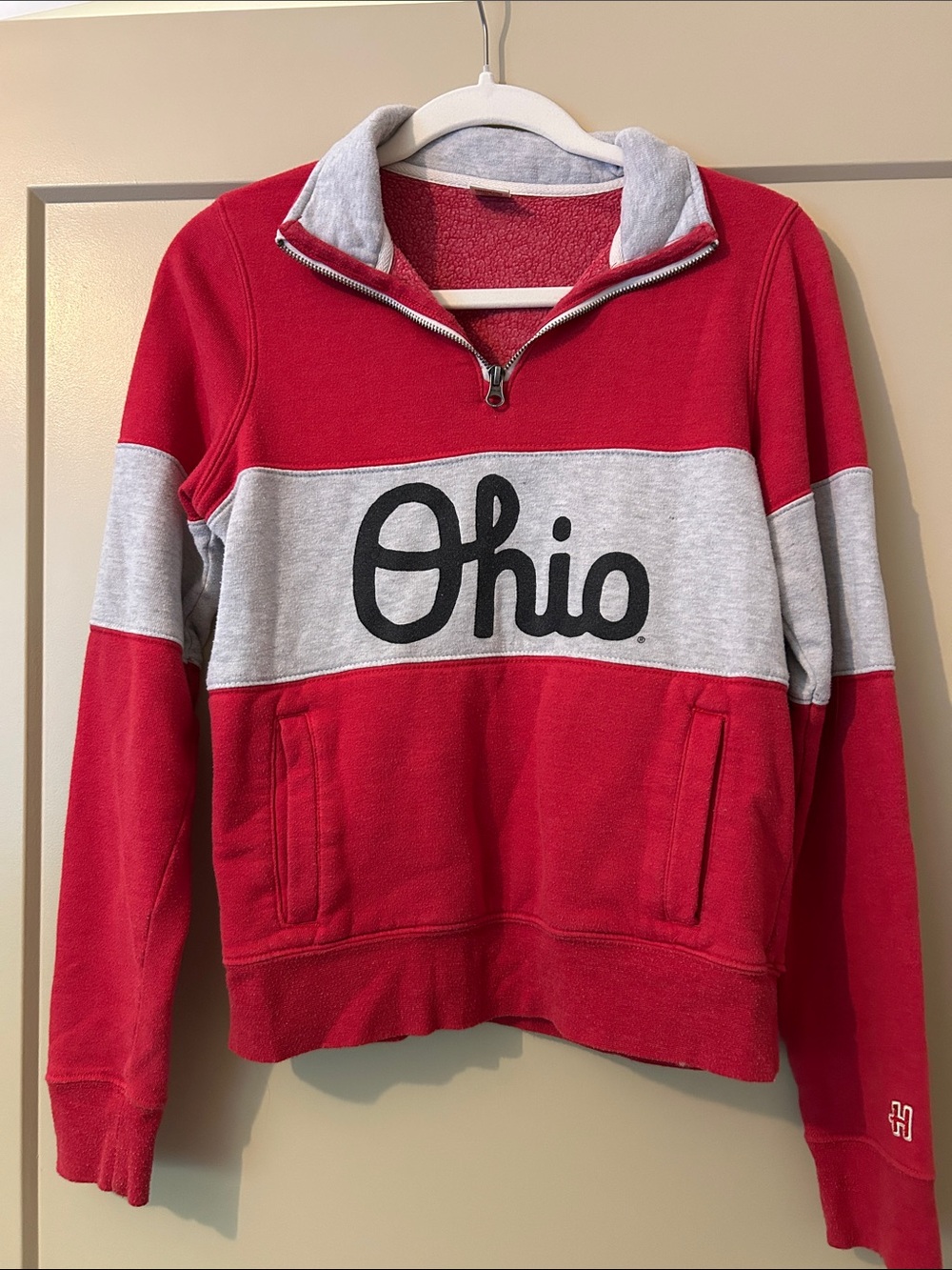 HOMAGE Red and Gray Ohio Half-Zip Cowl Sweatshirt